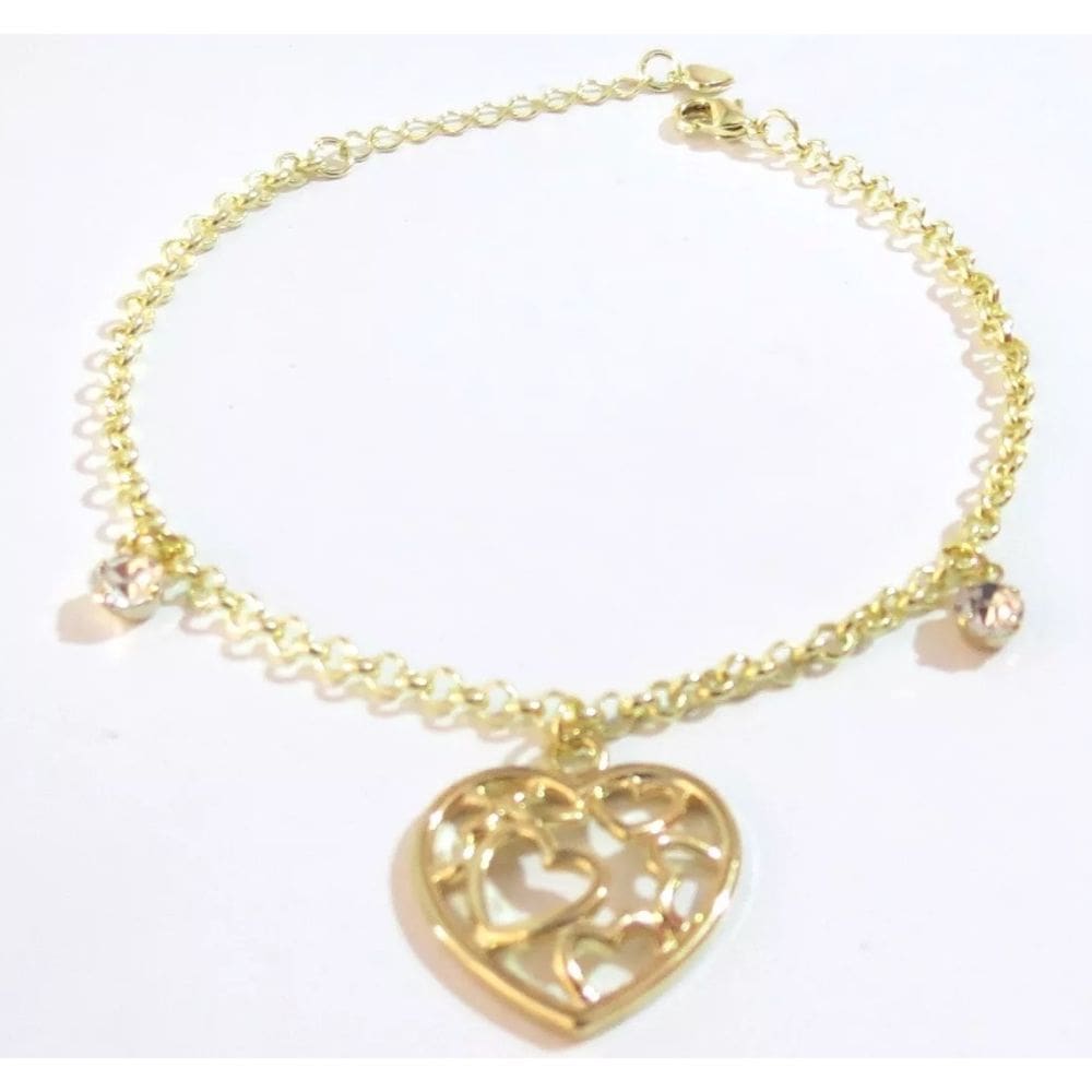 Pulseira Feminina Ponto de Luz Coração Folheado Ouro 18k