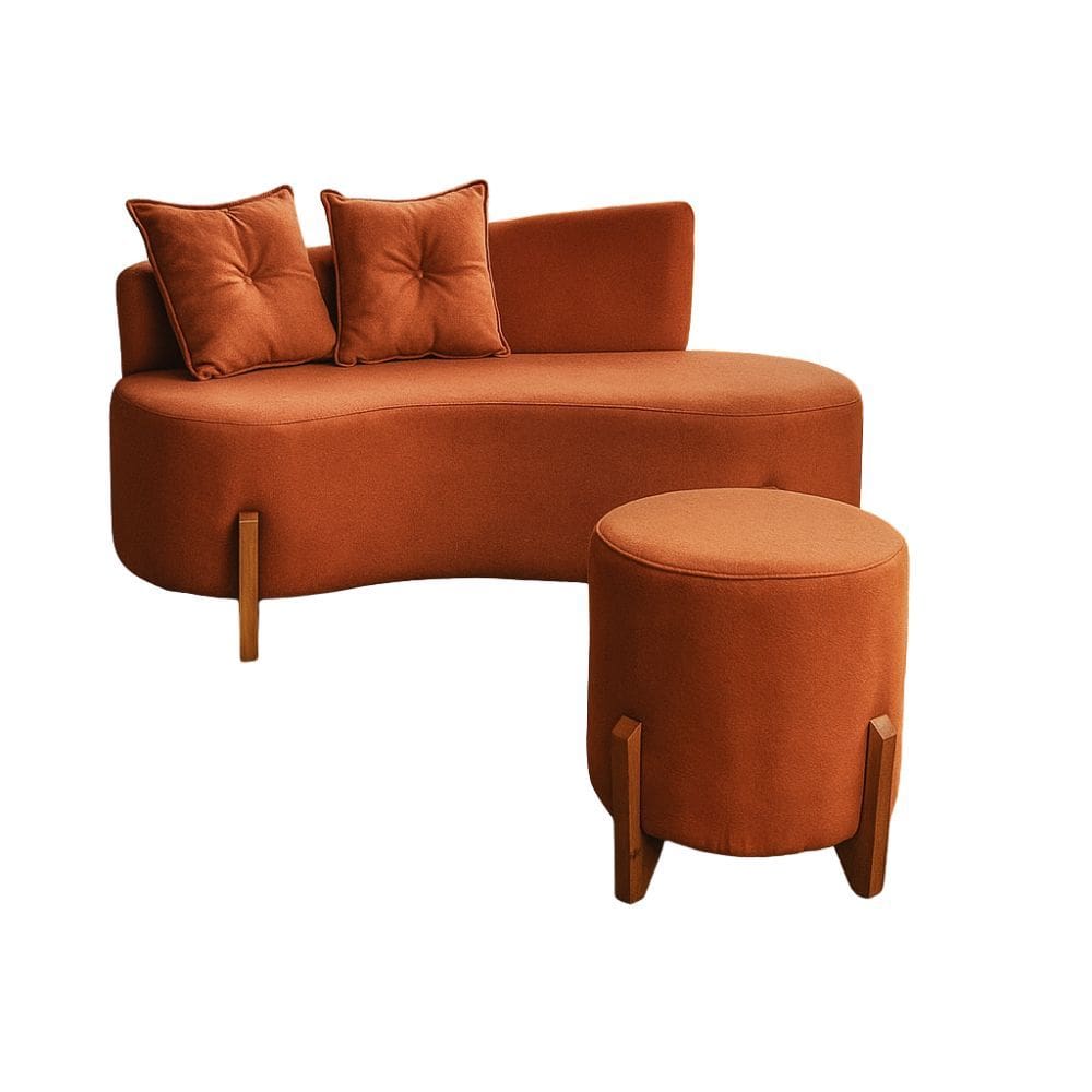 Conjunto Sofá Curvo Orgânico + 01 Puff Luna Boucle Terracota - Montanaris Decor
