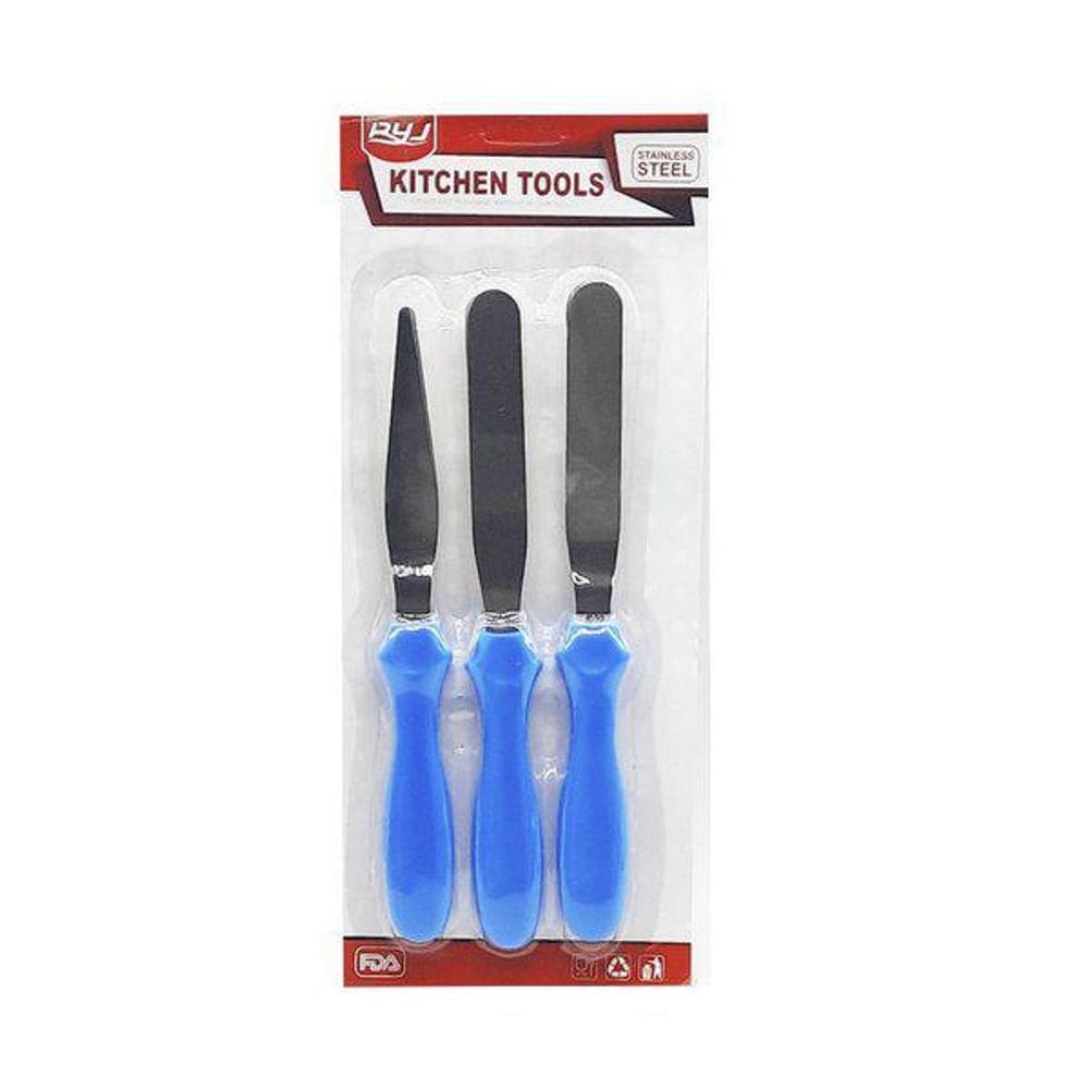 Kit Com 3 Espátulas Reta E Angular Com Degrau - Azul