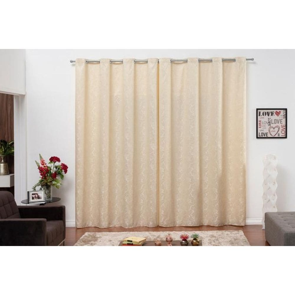 Cortina Quarto Semi Blackout Jacquard Palha 2,00X1,80