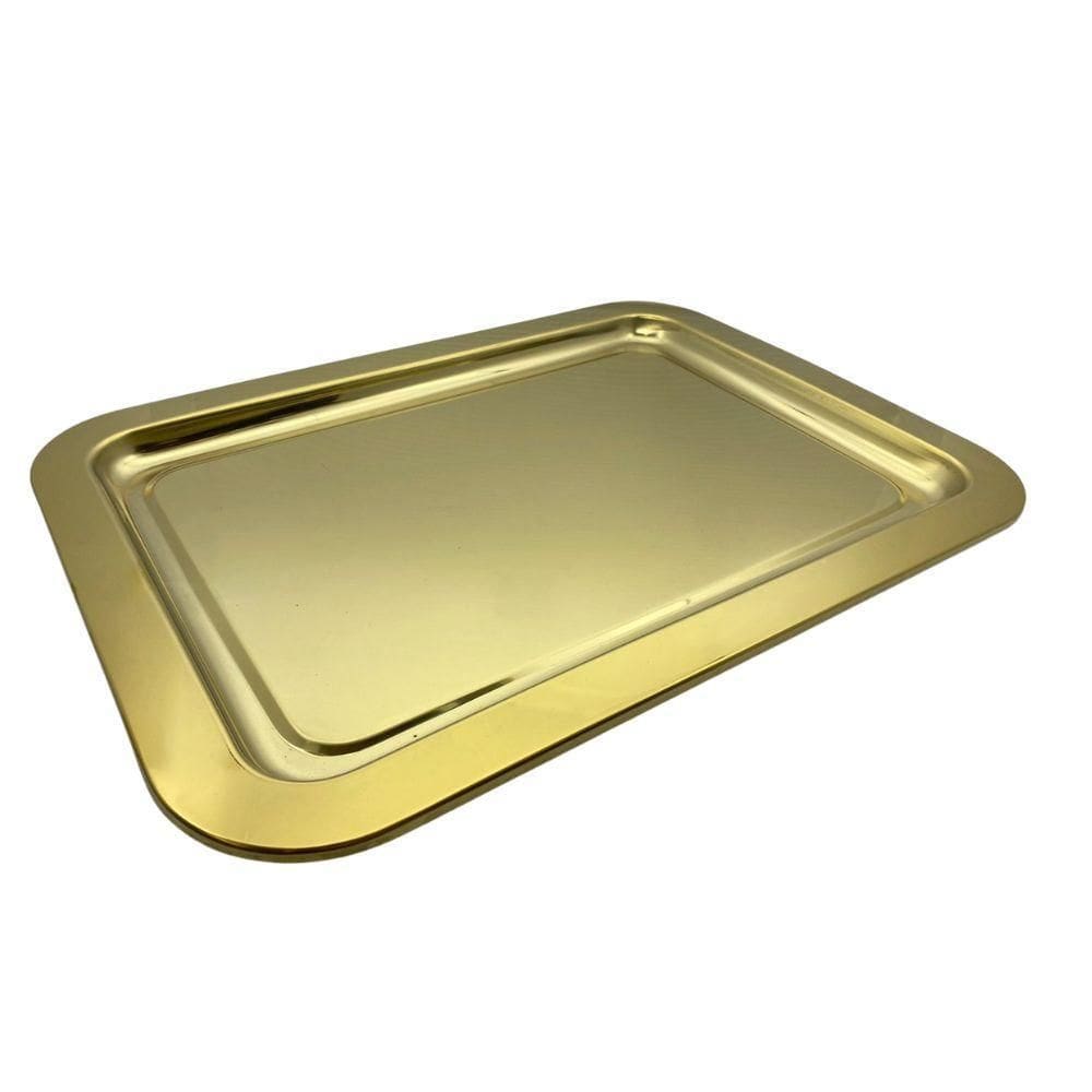 Bandeja Retangular Dourada Fineza em Aço Inox 35cm x 24cm