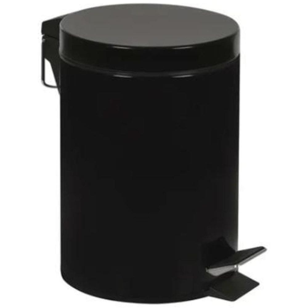 Lixeira 3L + Escova Sanitária Conjunto Agata Preto Com Pedal