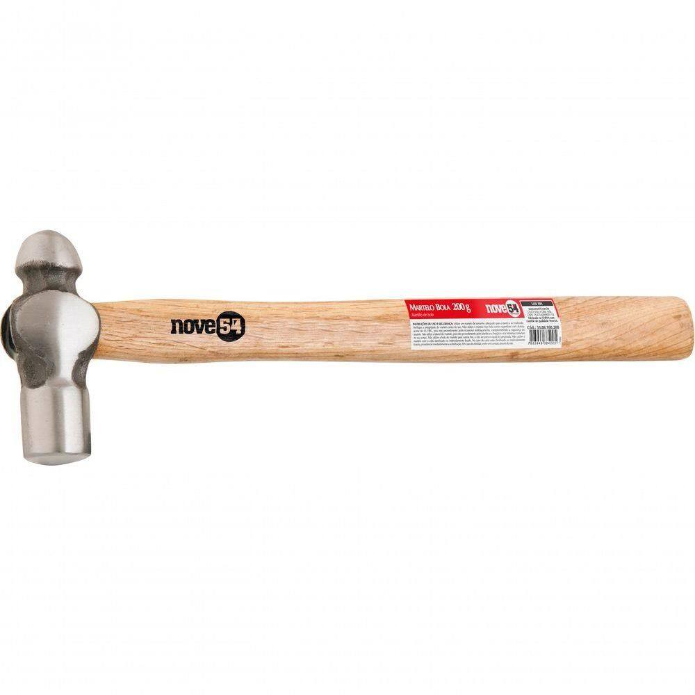 Martelo Bola 300g Aço Forjado Cabo Madeira - Nove54