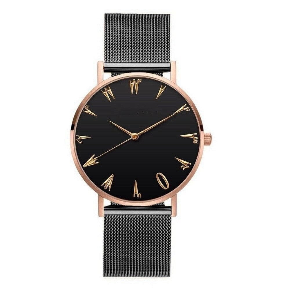Relógio Feminino Ultrafino Rosê Grafite Design Pulseira Aço