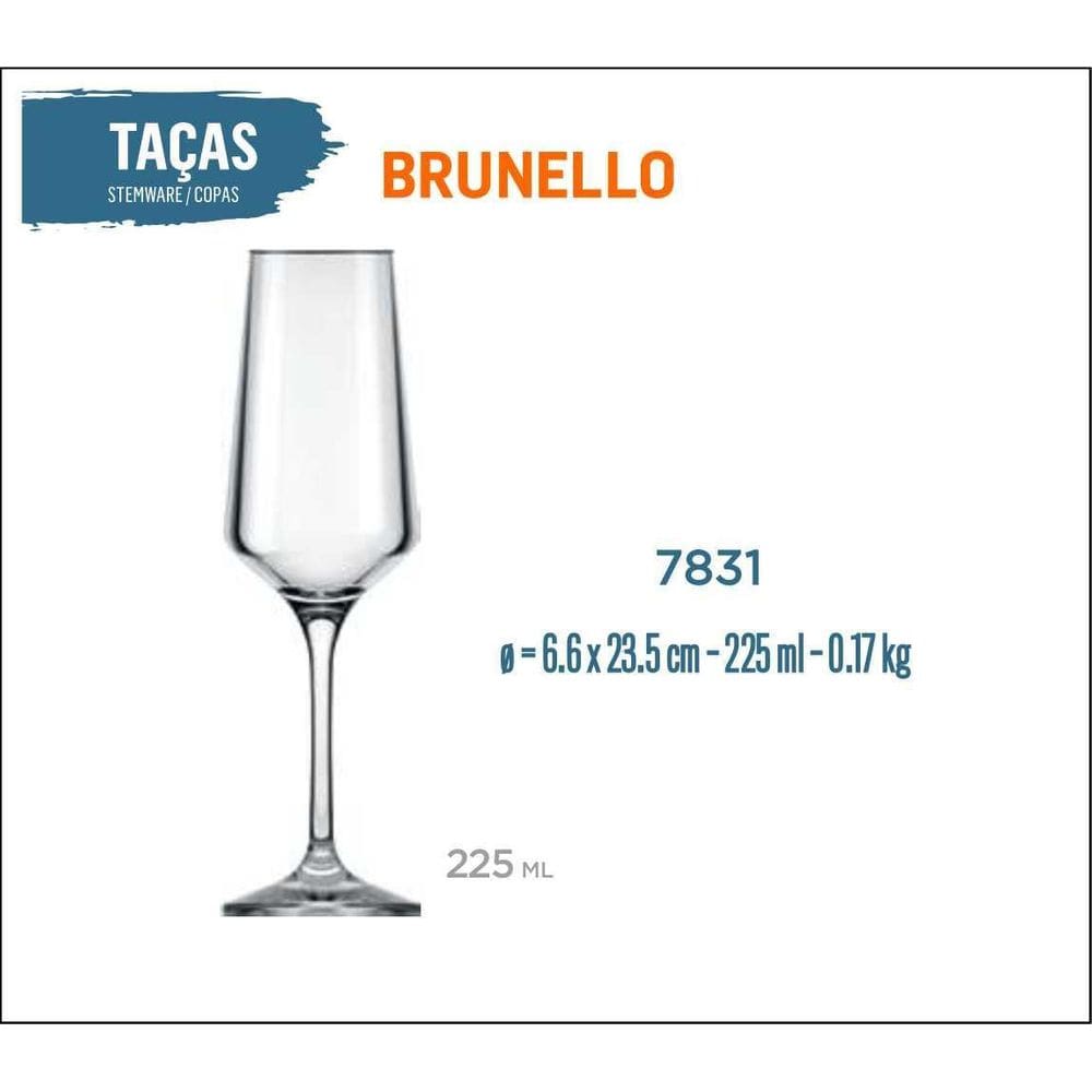 12 Taças Brunello 225Ml - Champanhe Espumante Frisante