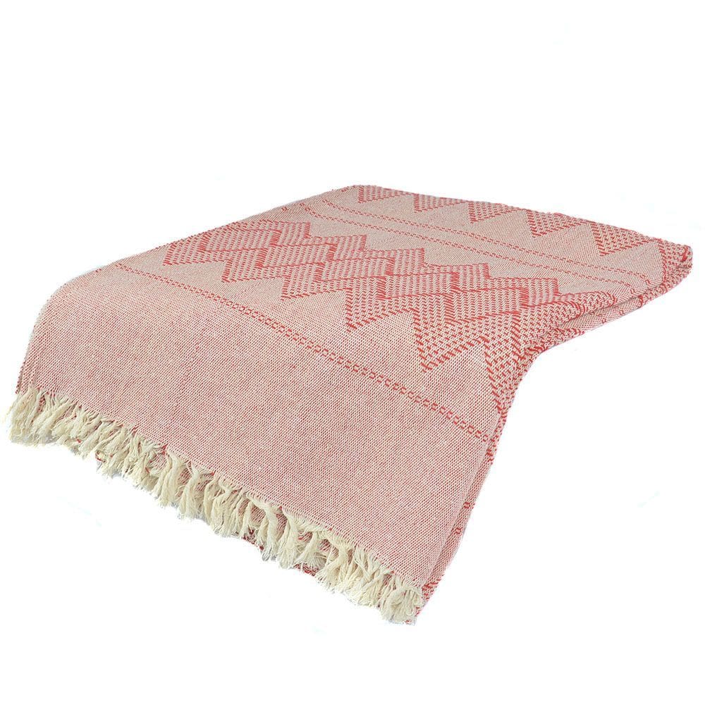 Manta Casal Tambaba 100% Algodão Mesclado Vermelho com Bege