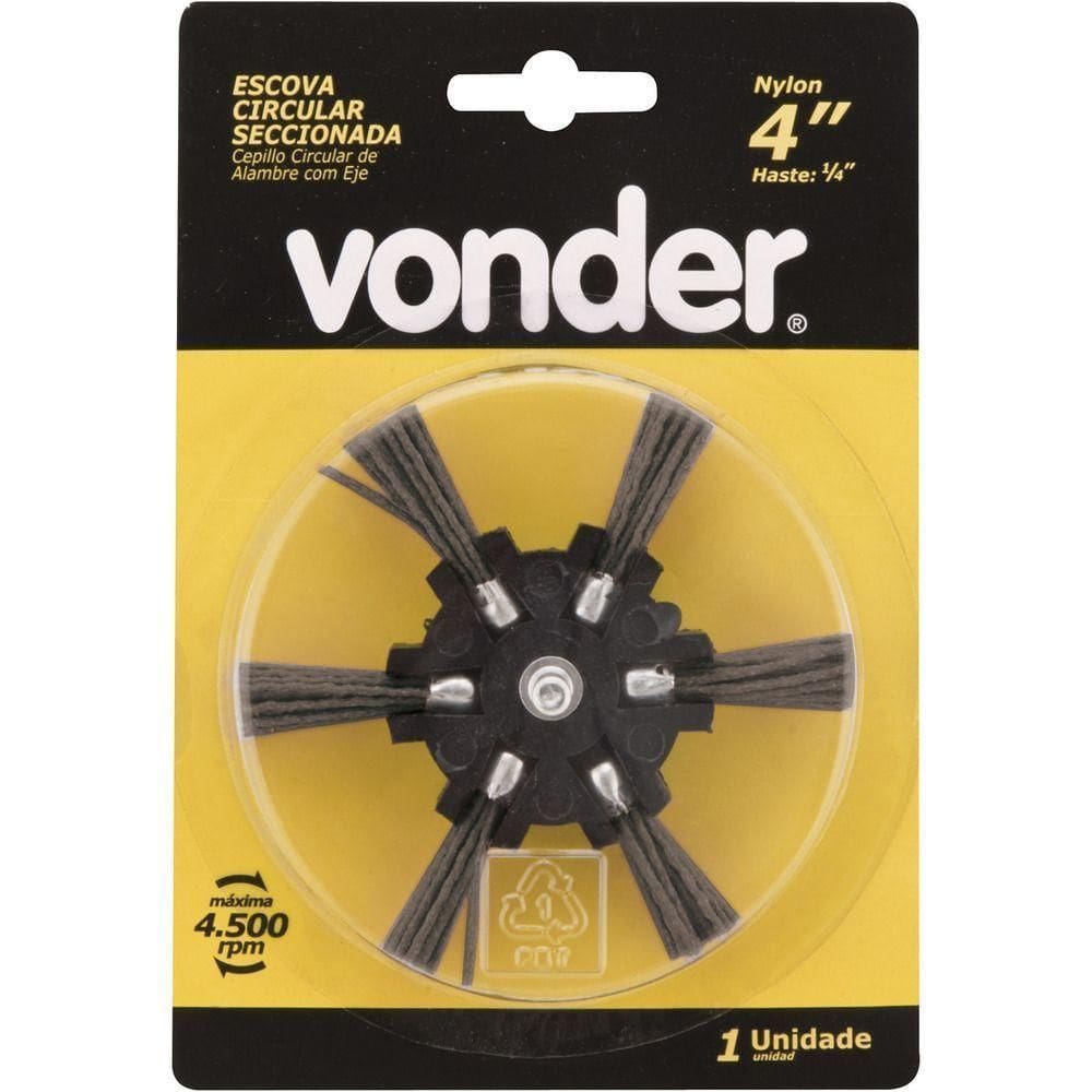 Escova Circular Nylon Seccionada 4`` Com Haste 1-4`` Vonder