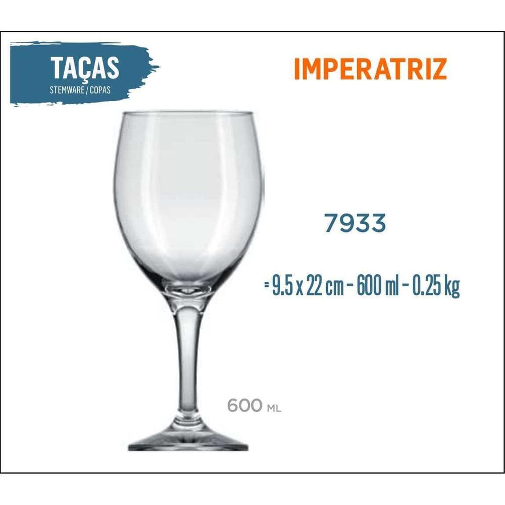 06 Taças Imperatriz 600Ml - Vinho Tinto Rosé Branco Água