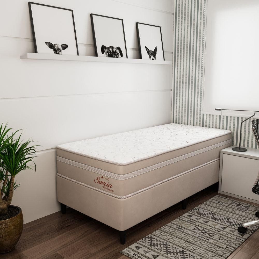 Cama Box Solteiro (88X188) D26 Creme Suécia Topazio Colchões