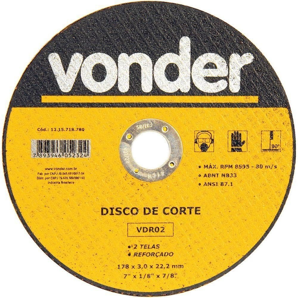 Disco Corte 177,8x3,0x22,22 2 Telas Aço Carbono Vdr0 Vonder