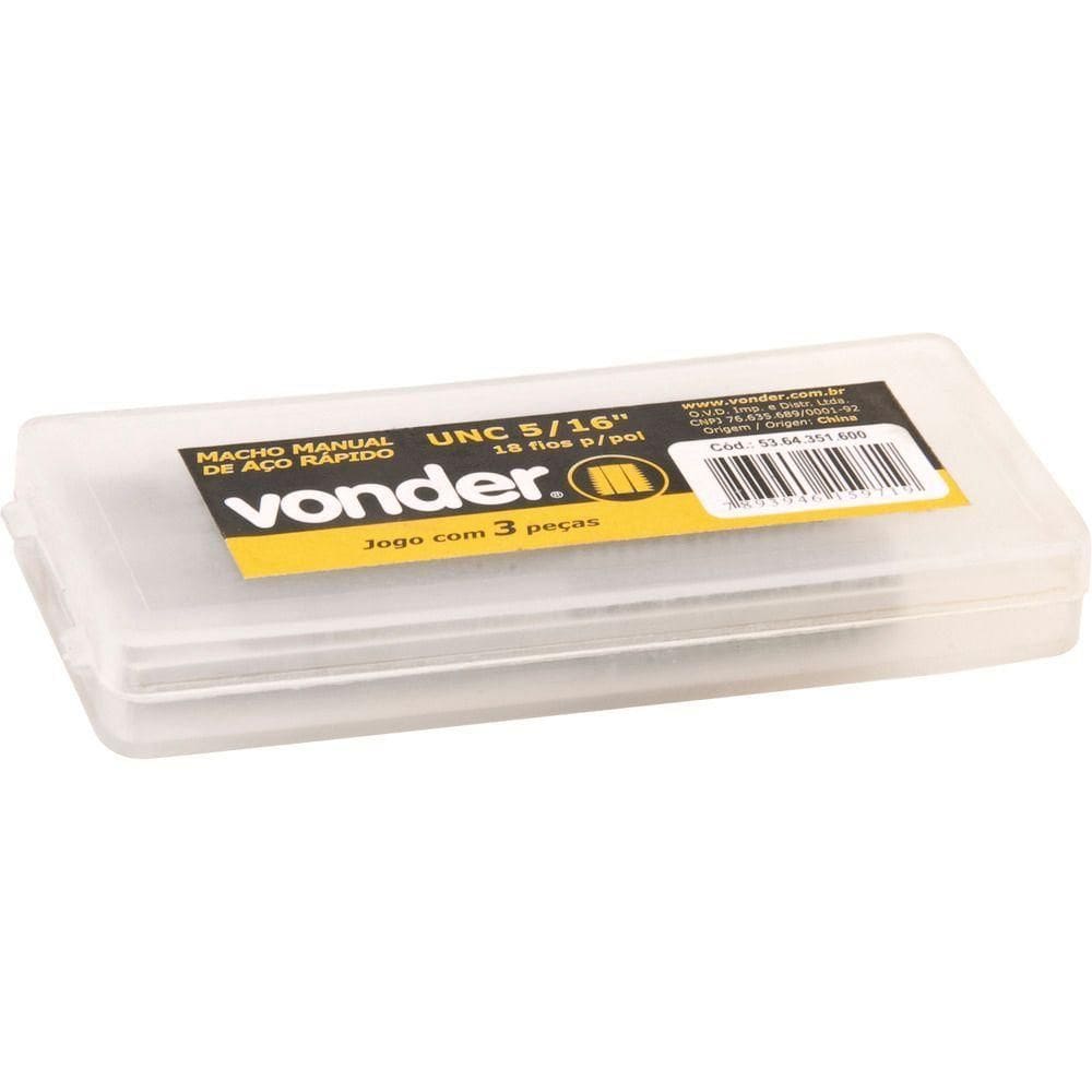 Macho Manual Aço Rápido 1-4” Unc 20fpp 3 Pç Din 351 Vonder