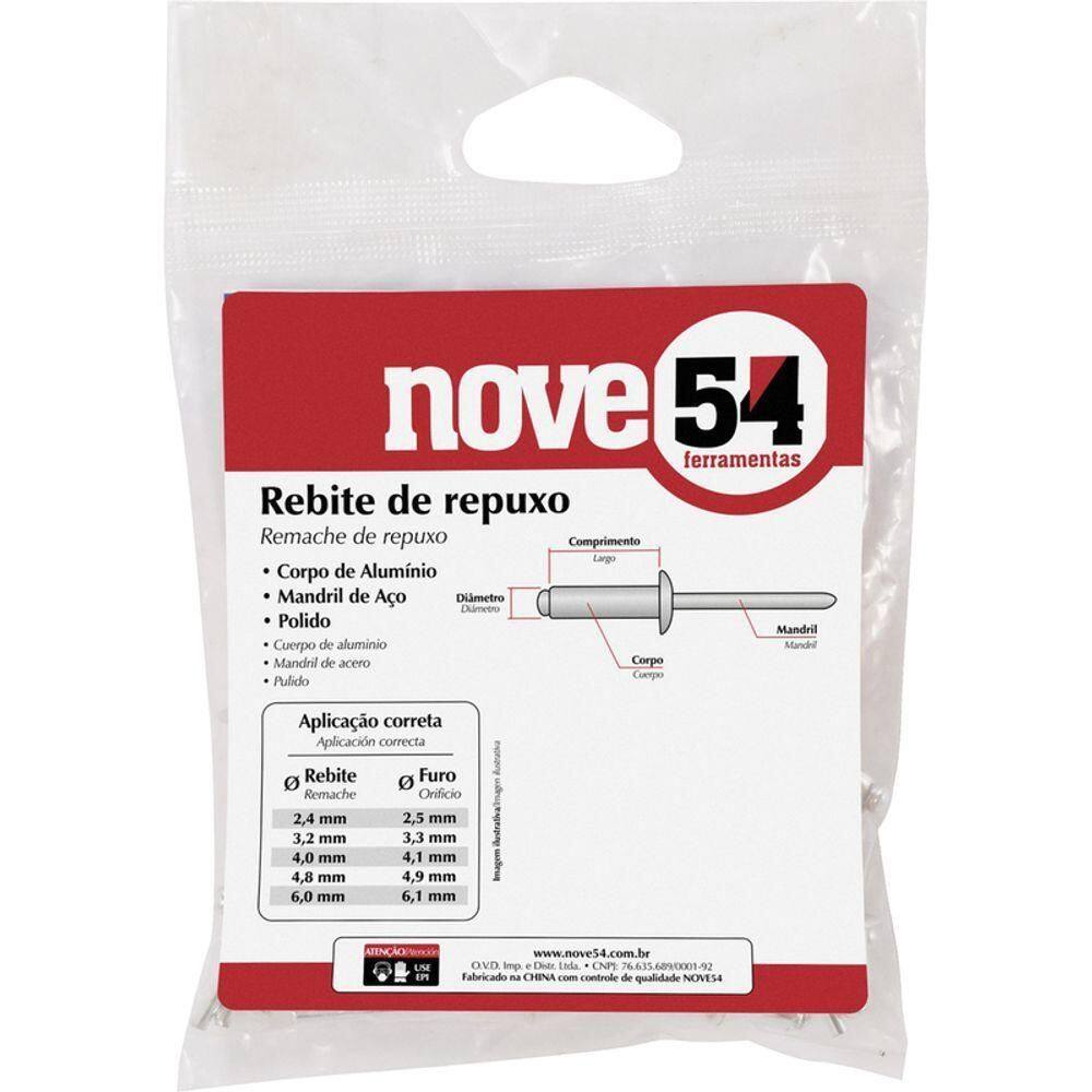 Rebite Repuxo De Alumínio 4,0x8,0mm Mandril Aço Com 100 Peça