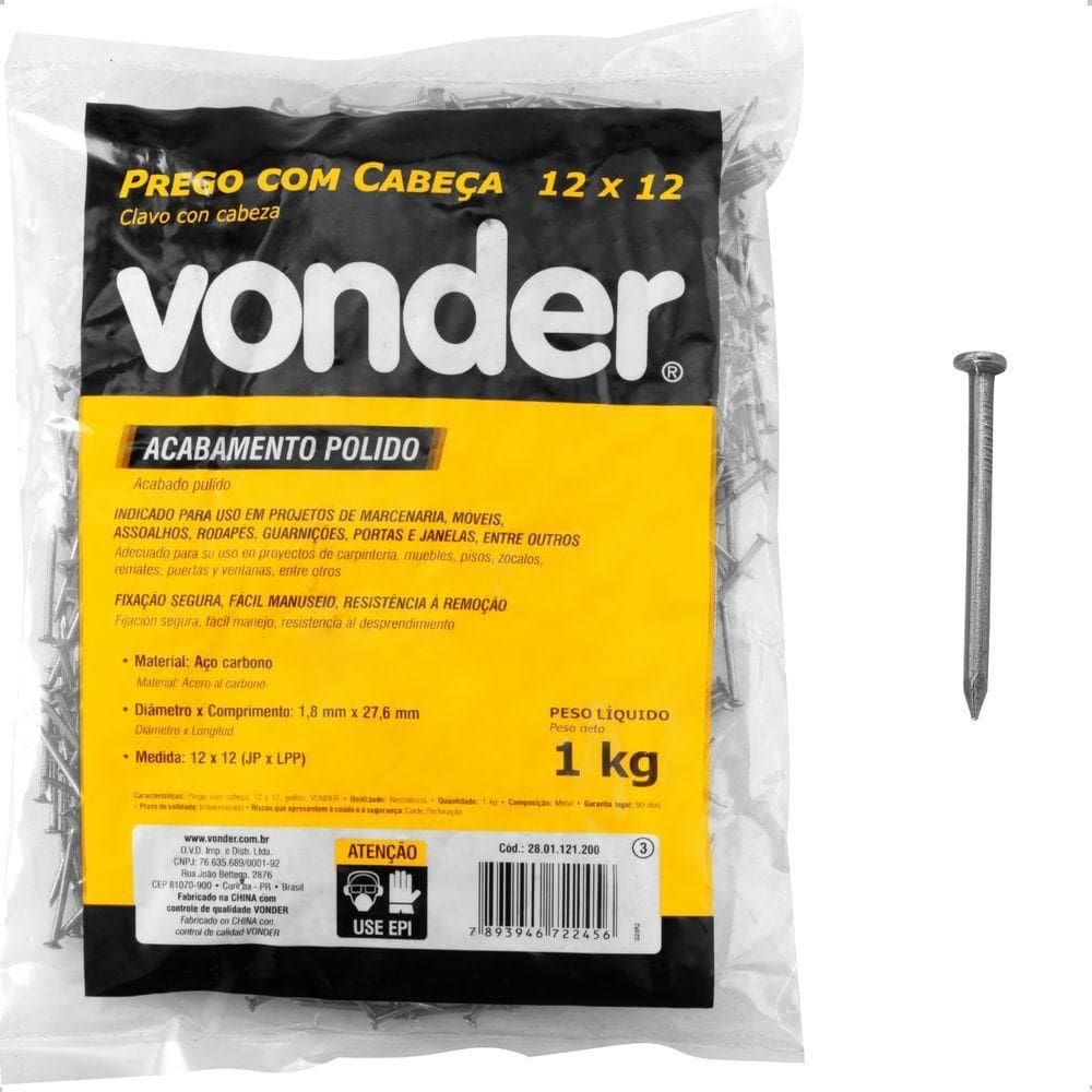 Prego Com Cabeça 12 X 12 Polido 1 Kg Vonder