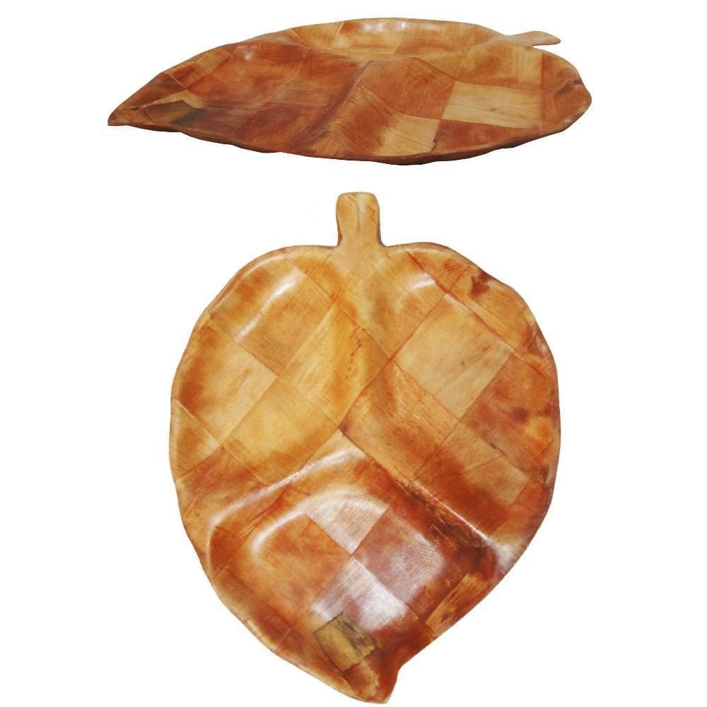 Petisqueira De Madeira Folha Com 3 Divisorias 33X25,5Cm