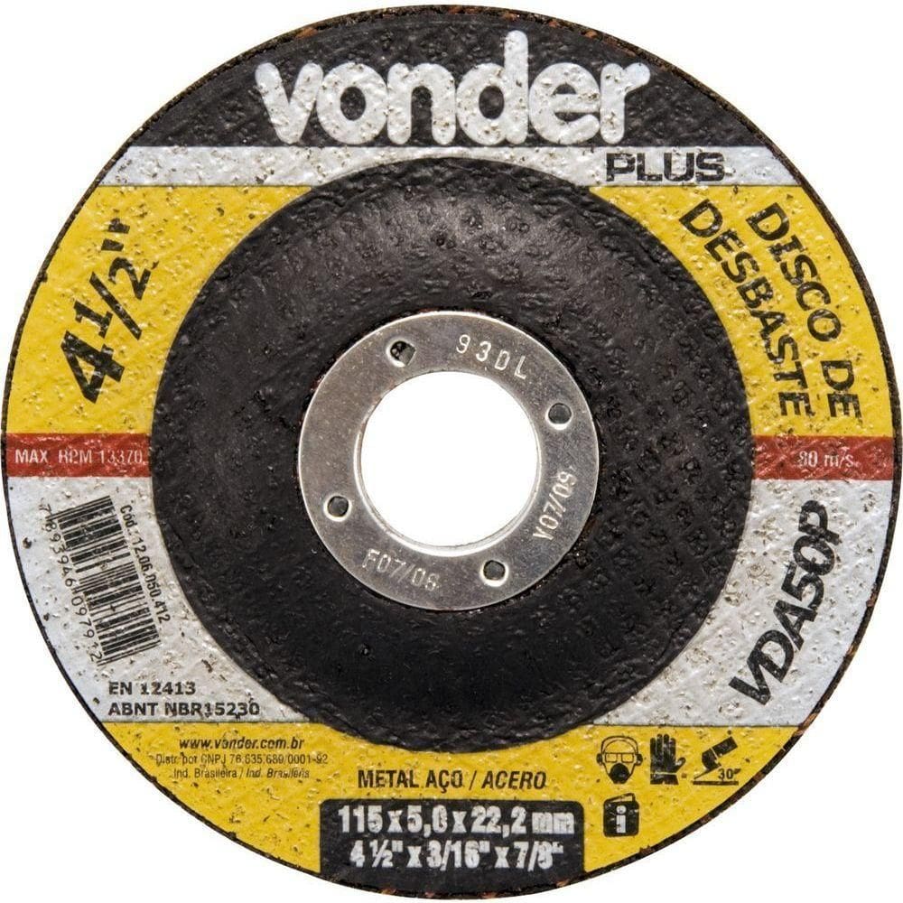 Disco De Desbaste 114,3x5,0x22,22 Para Aço Carbono Vda50p -
