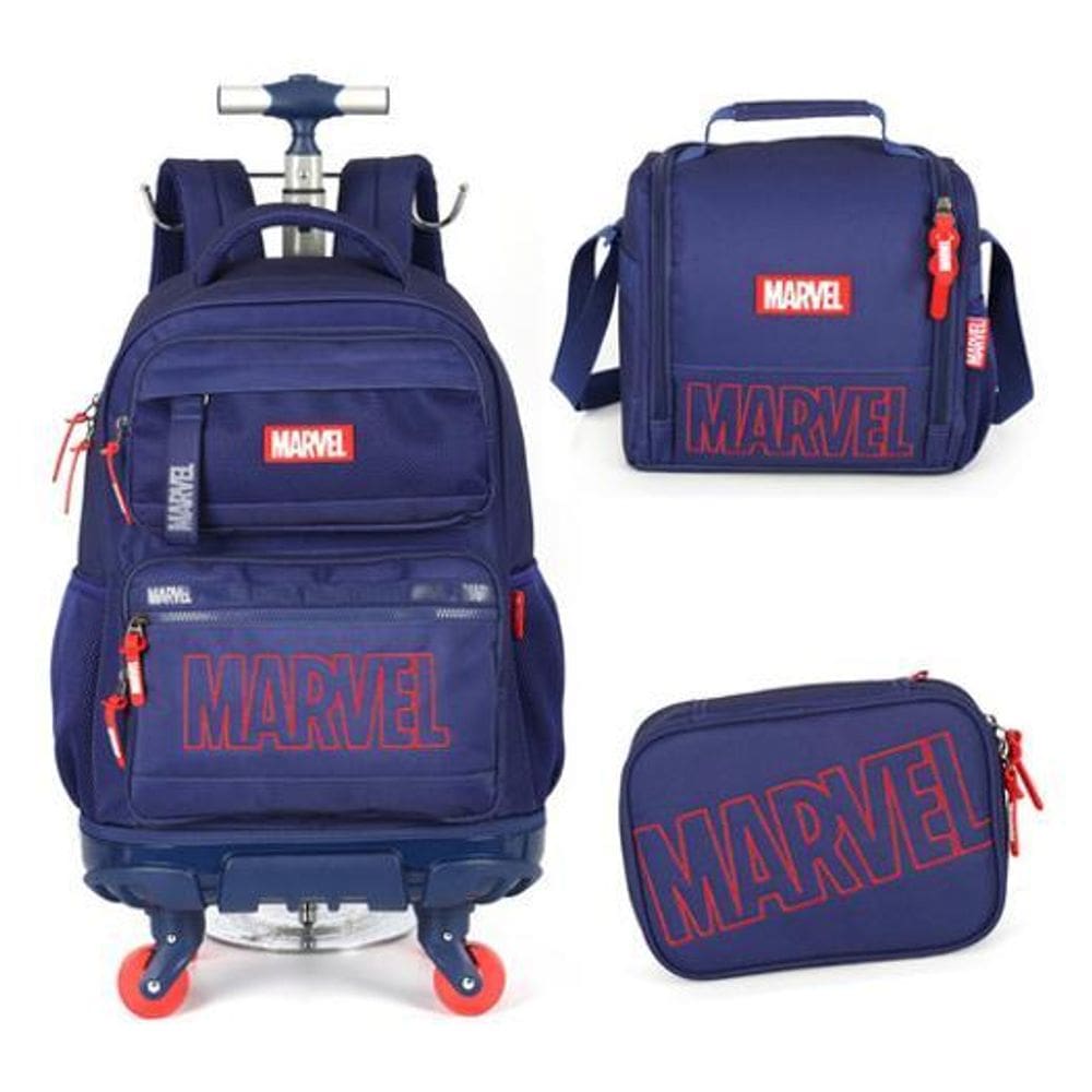 Kit Mochila Rodinhas 360 Estojo Lancheira Marvel Avengers