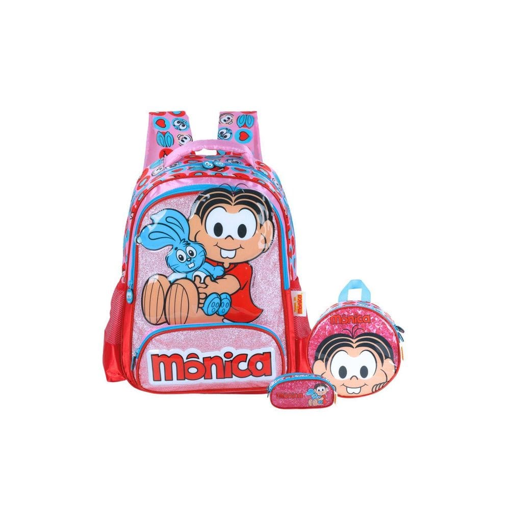 Kit Turma Da Monica Mochila + Lancheira + Estojo - Rosa