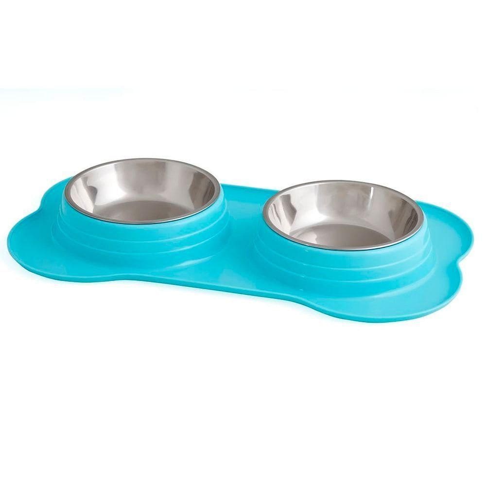 Comedouro Duplo Removível Pet Azul