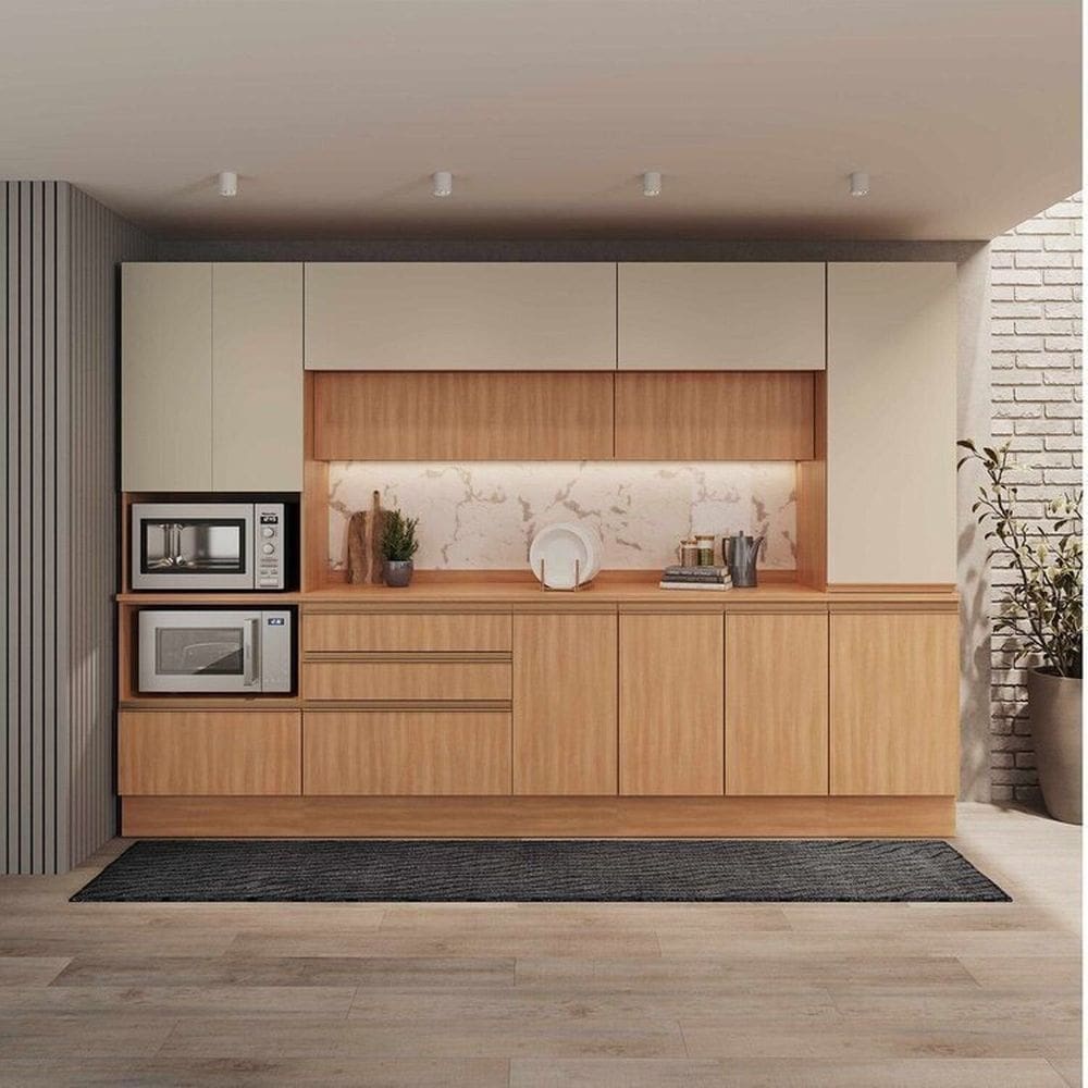 Cozinha Modulada 6 Peças Armários, Balcões, Torre Quente, Paneleiro Aroeira Cabecasa Madeiramadeira Cinza Sereno/Cedro
