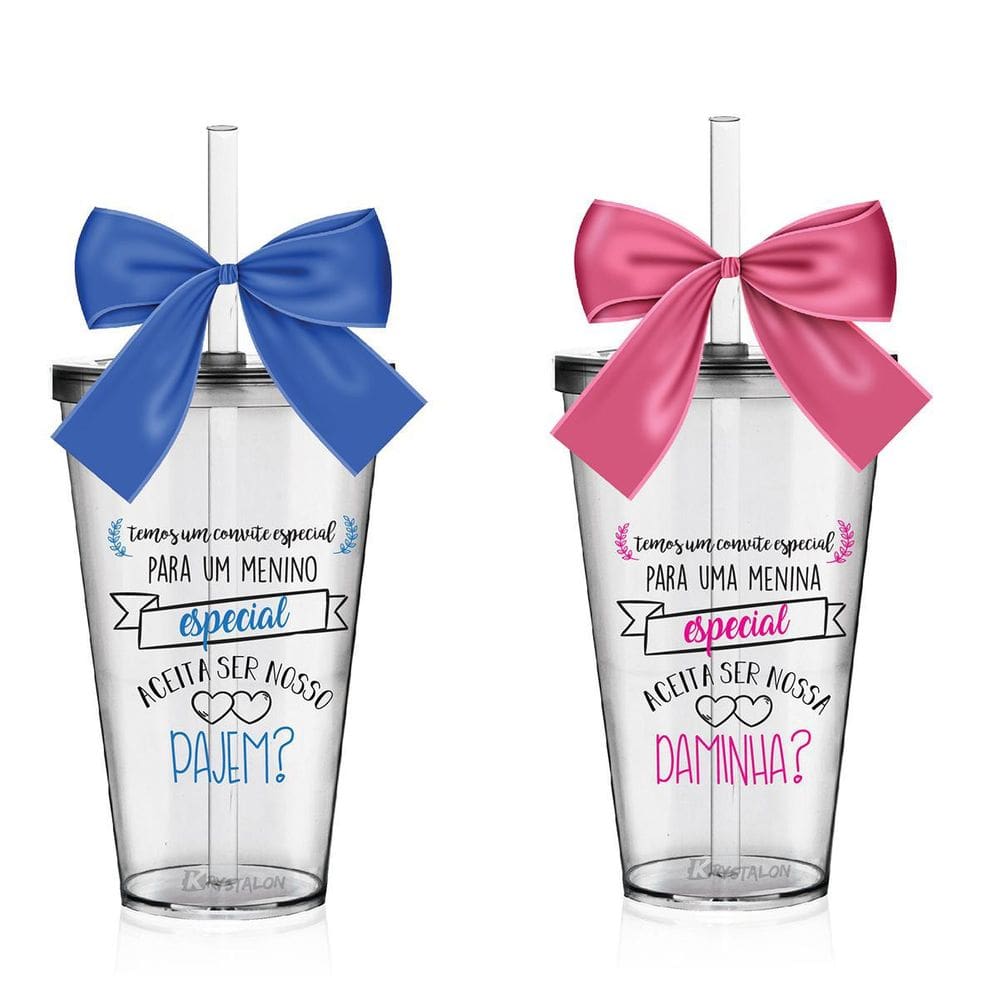 Kit 2 Copos Convite Especial Pajem E Daminha Acrílico