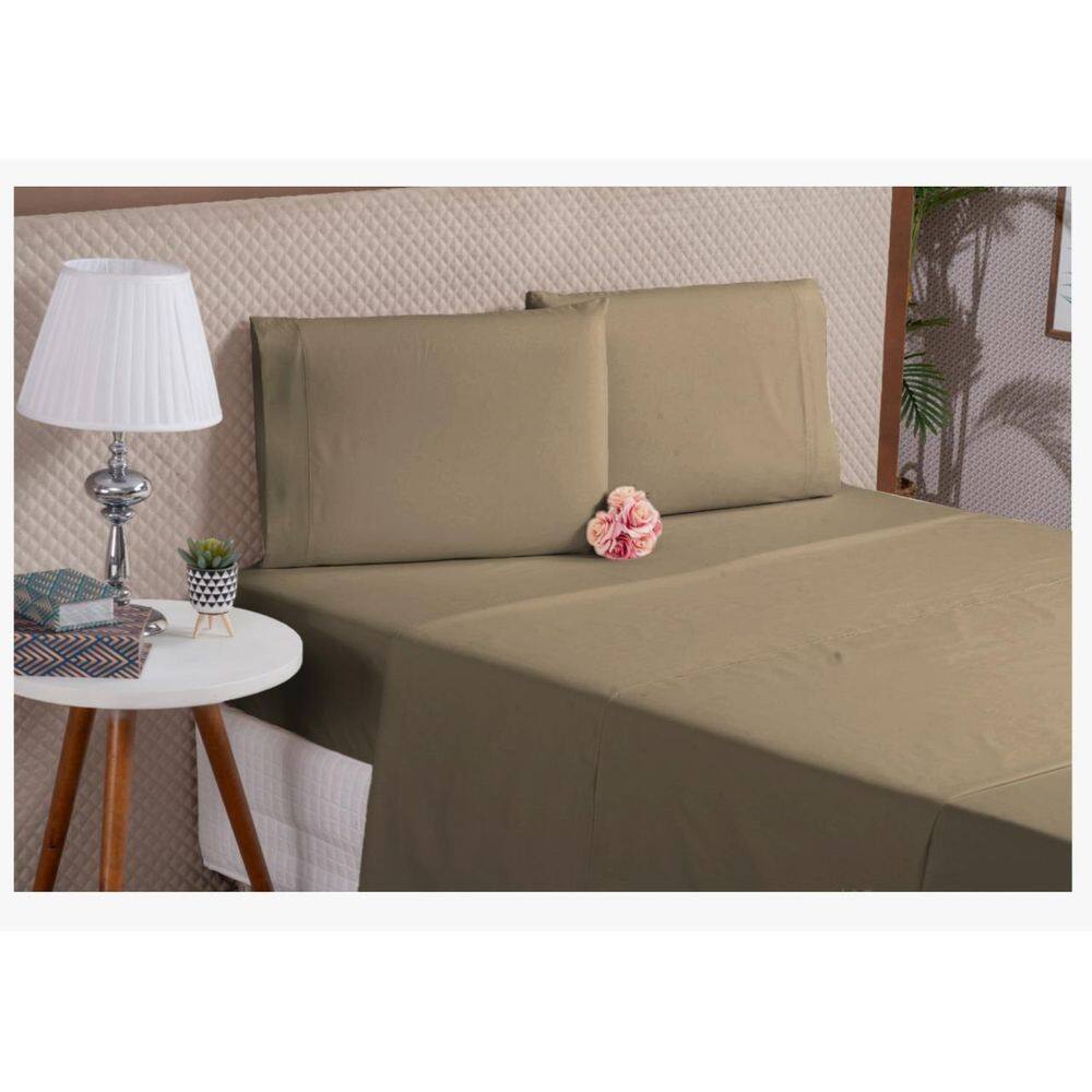 Jogo De Lençol Cima E Baixo Cama Box King 4 Peças Cáqui
