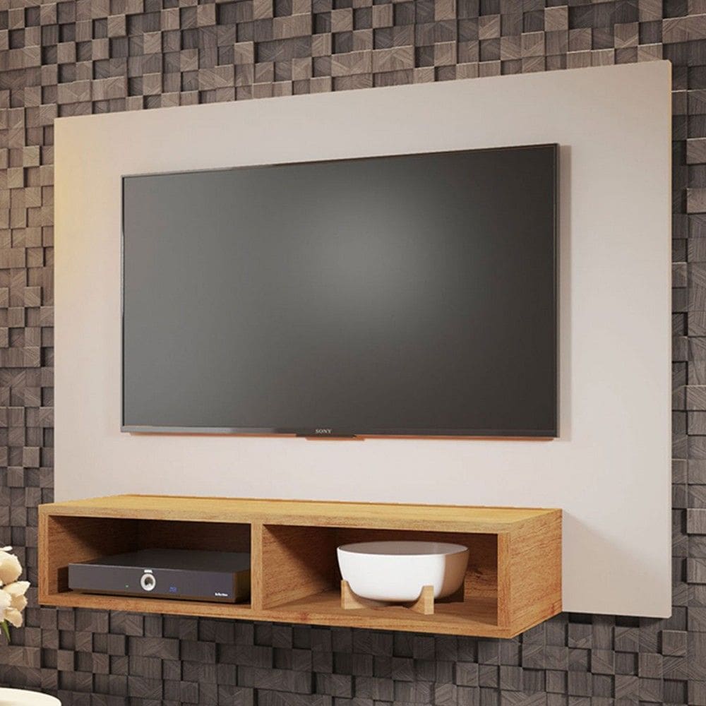 Painel para TV Até 42 Polegadas Baly 2 Nichos Off White/Marrom - Viero Móveis