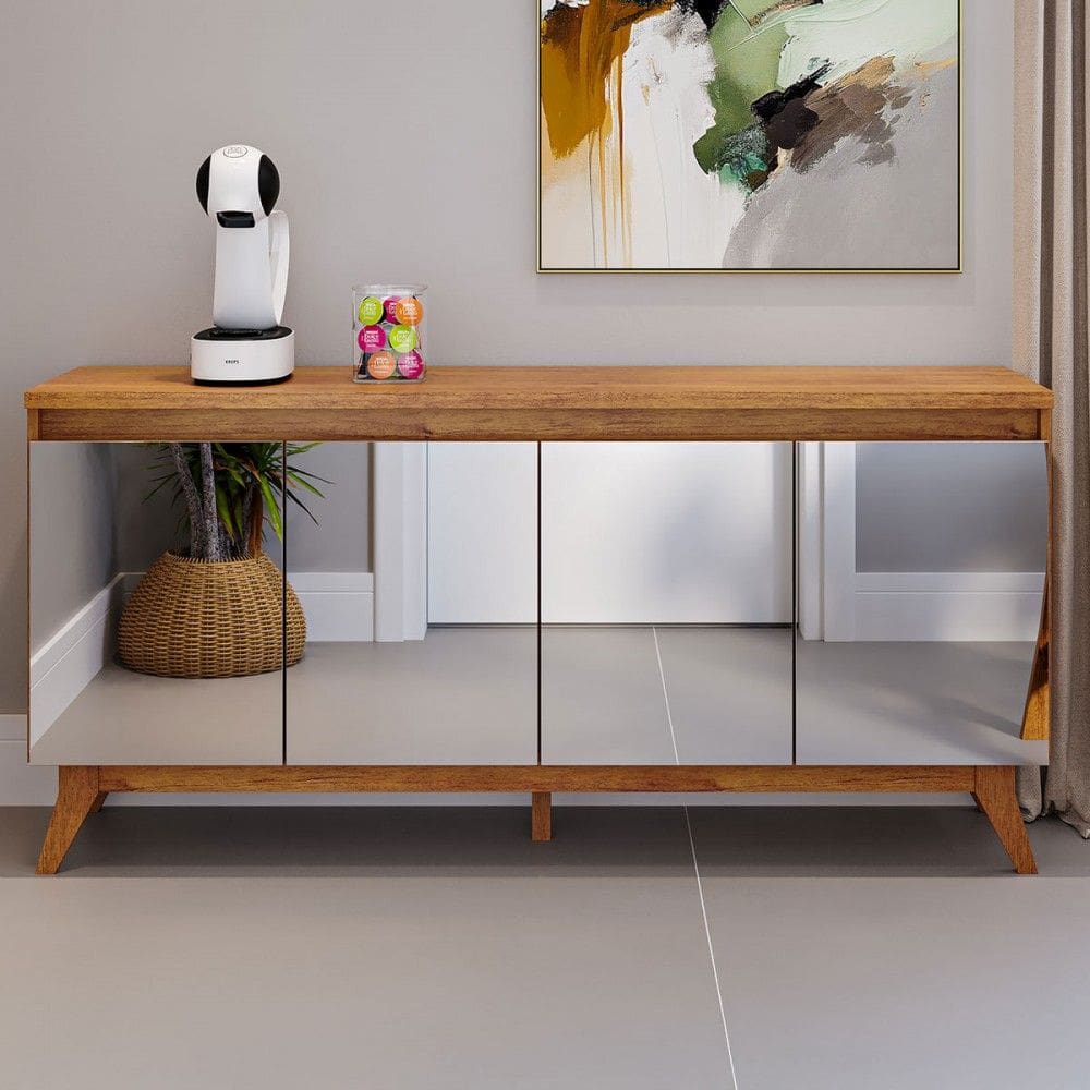 Balcão Buffet Bior 4 Portas com Espelho Marrom - Viero Móveis