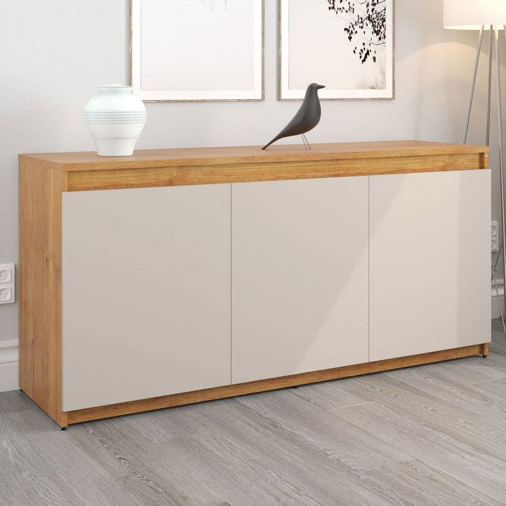 Balcão Buffet Alvin 3 Portas 1 Prateleira Marrom/Off White - Viero Móveis