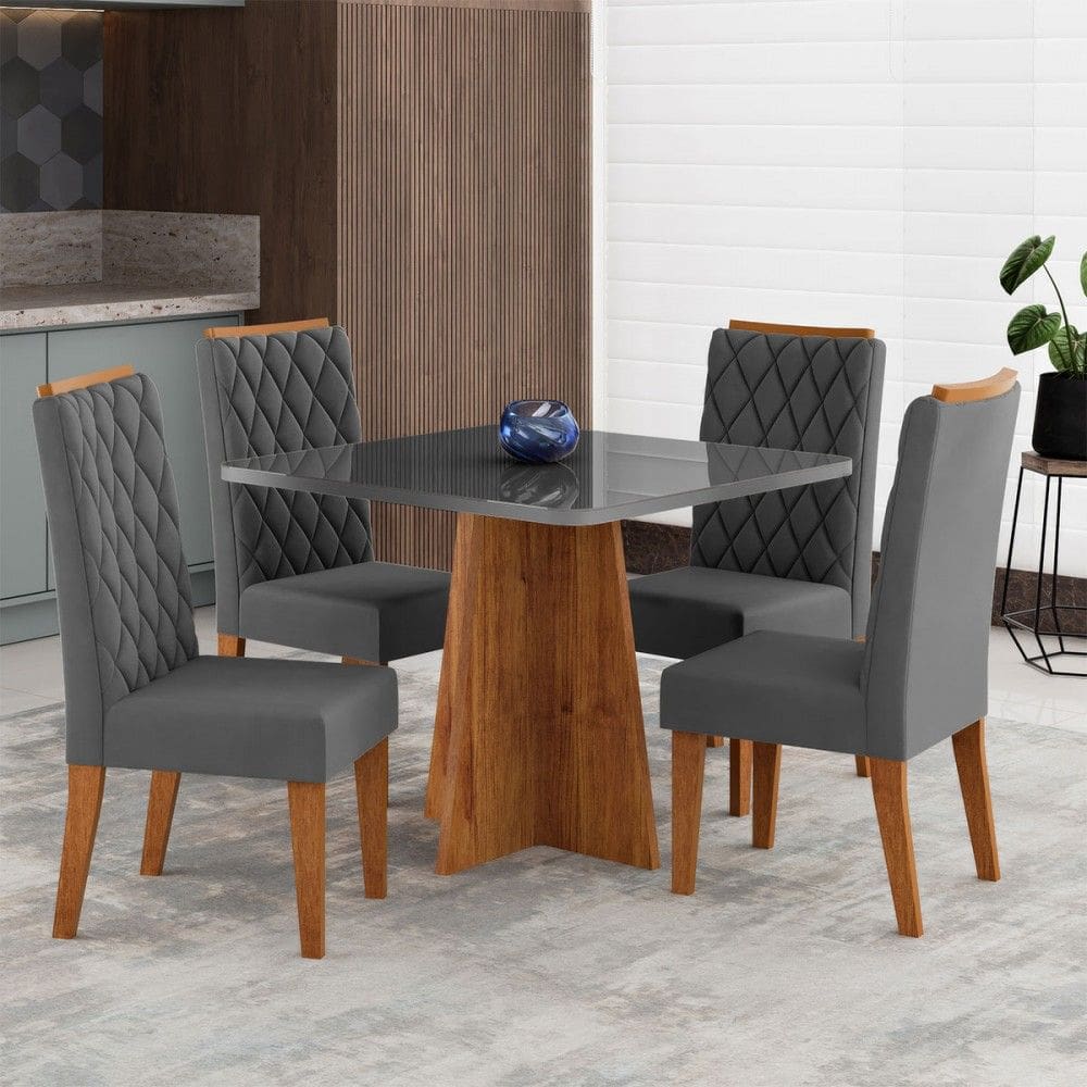 Mesa de Jantar 4 Lugares Cucina com Vidro Marrom/Grafite - Viero Móveis