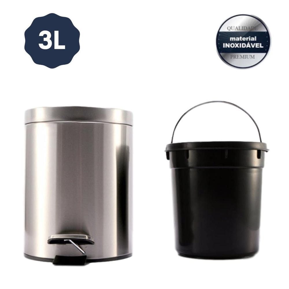 Lixeira De Aço Inox 3 Litros Durável E Resistente