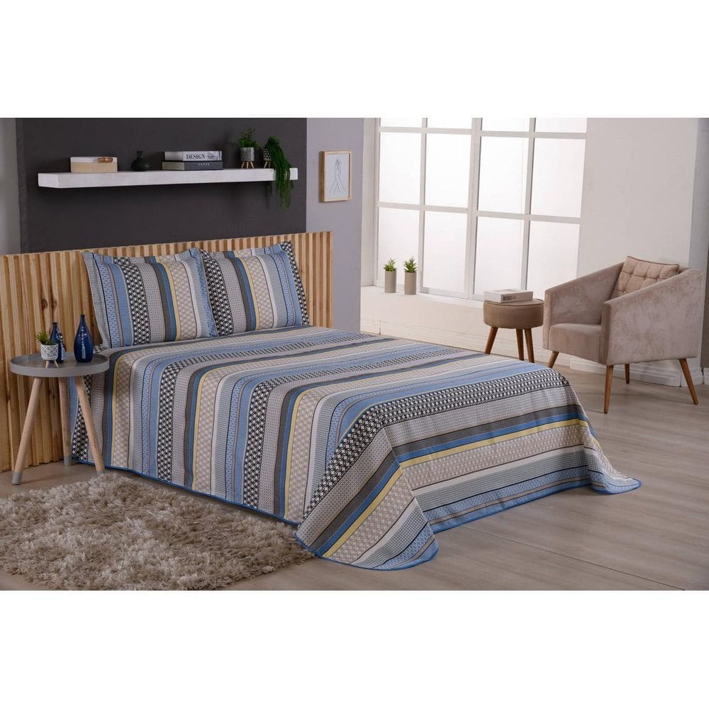 Cobre Leito Viena Casal King 3 Peças Listrado Preço Baixo