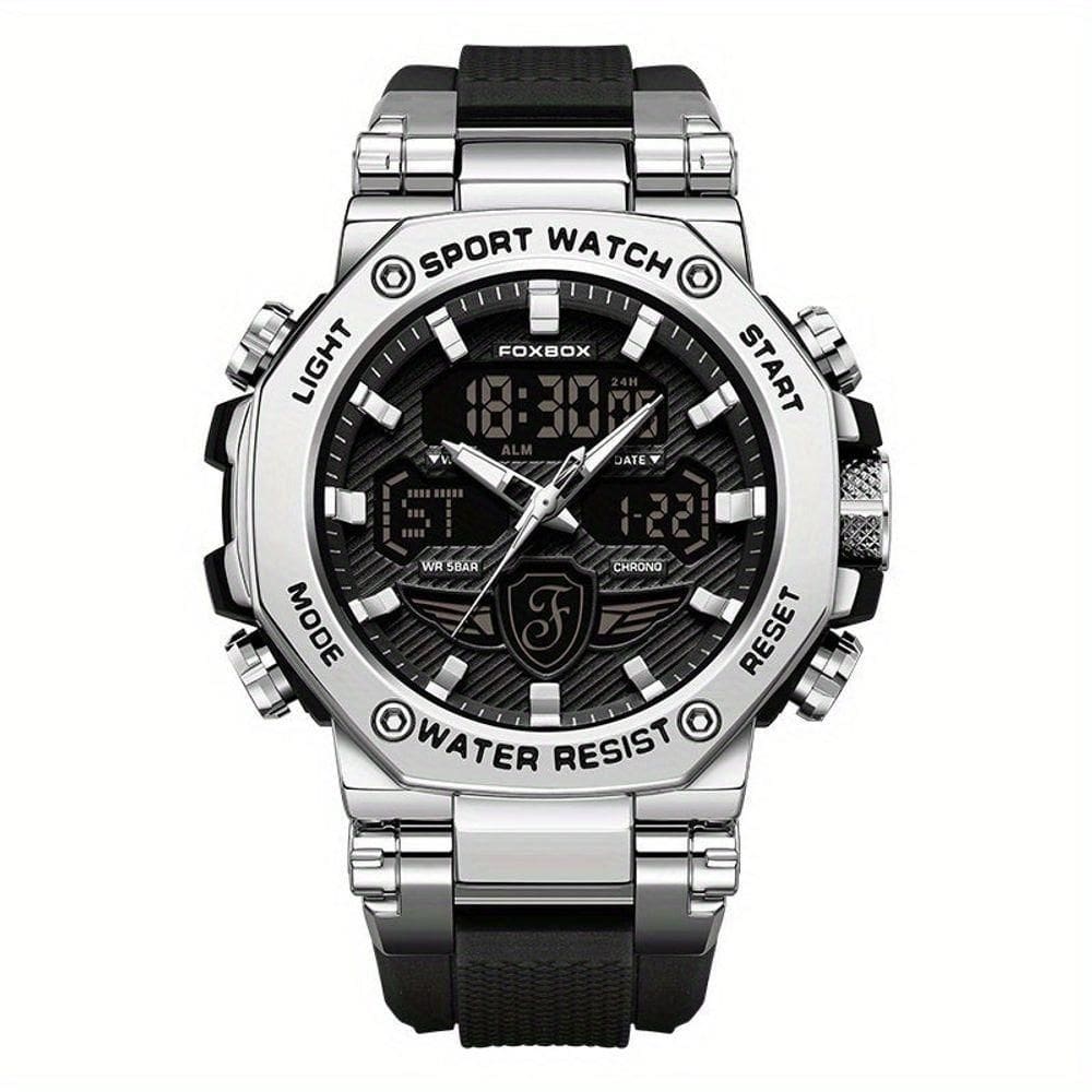 Relógio Masculino Display Luminoso Multifuncional Esportivo Pulseira De Silicone Preto Prata