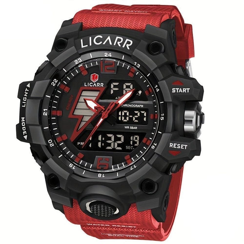 Relógio Esportivo Masculino Com Cronógrafo Analógico Digital Duplo Display 50m À Prova Da Água Vermelho