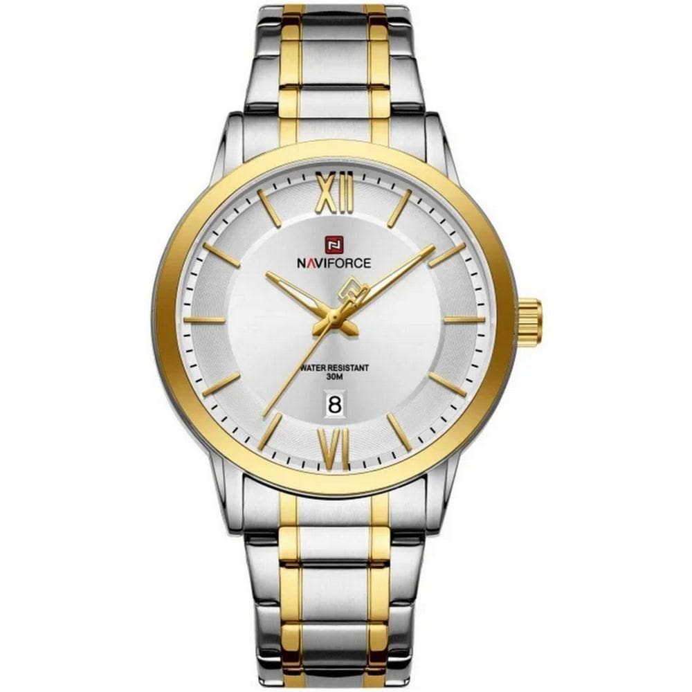 Relógio De Quartzo Masculino Pulseira Em Aço Inoxidável 3atm à Prova D´agua Branco Dourado