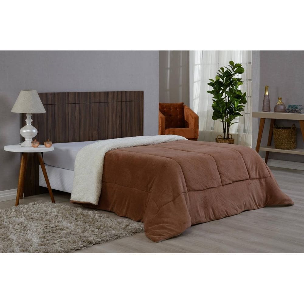Coberta Casal Queen Com Sherpa Para Inverno Manta Bege