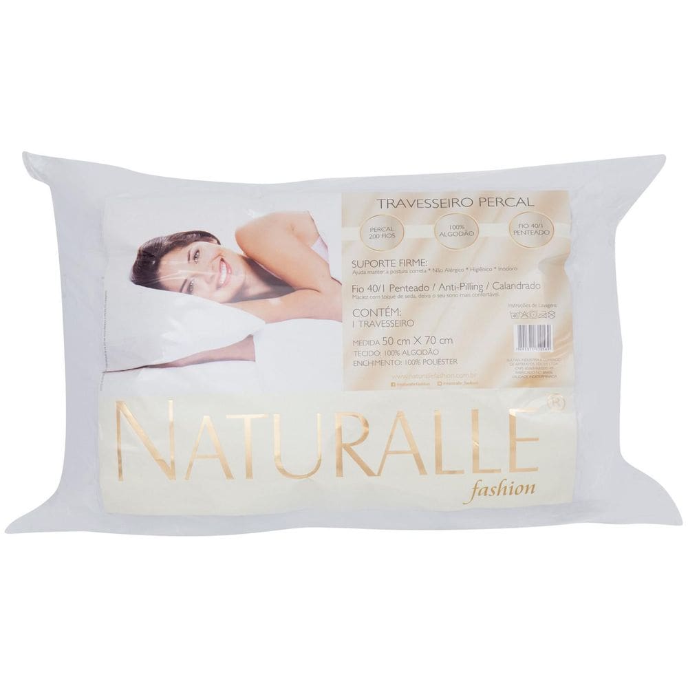 Travesseiro Naturalle Percal 200 Fios 50 Cmx70 Cm