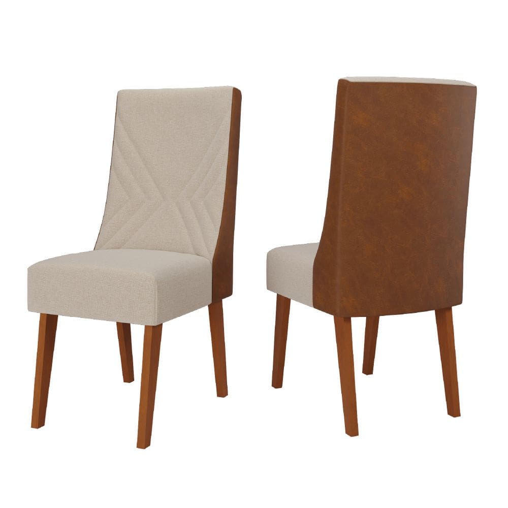 Conjunto com 2 Cadeiras Estofadas Sala de Jantar Tifany Madeirado/Bege Claro Viero
