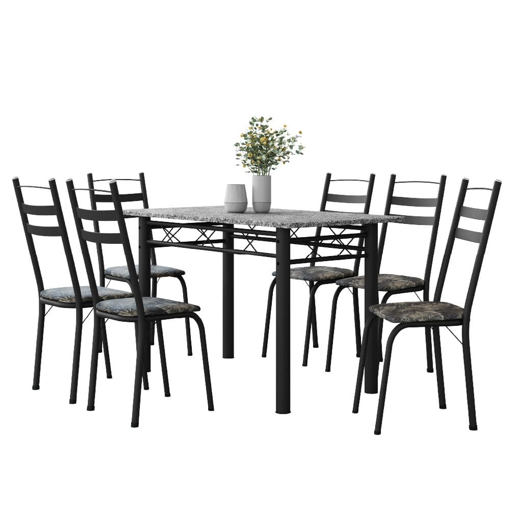 Conjunto De Mesa Sala de Jantar Leia Com 6 Cadeiras Tubular Granito 1,40m Artefamol