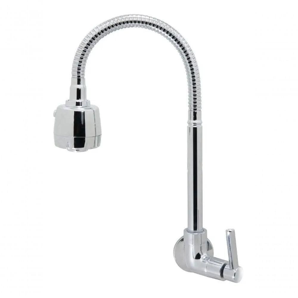 Torneira Cozinha Parede Gourmet Tubo Flexível Cromado C29