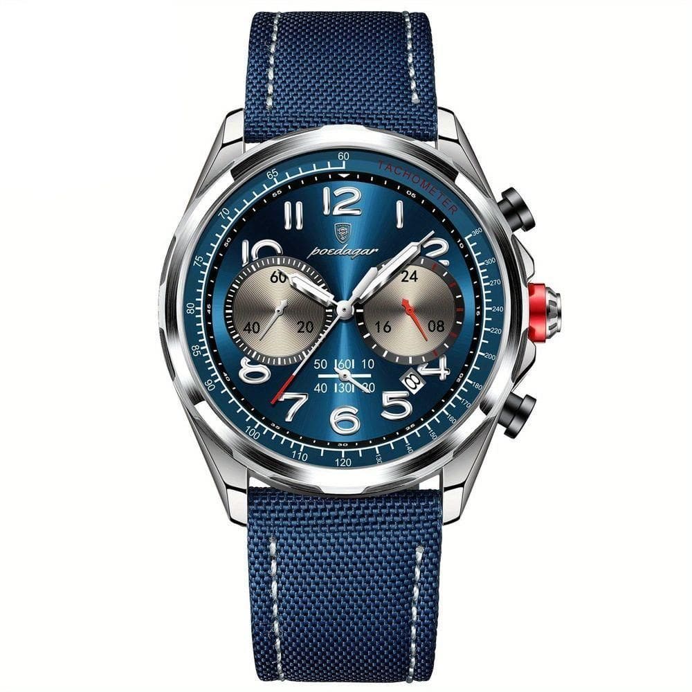 Relógio Masculino Quartzo Com Cronógrafo á Prova D`agua Com Pulseira Em Nylon Azul Prata