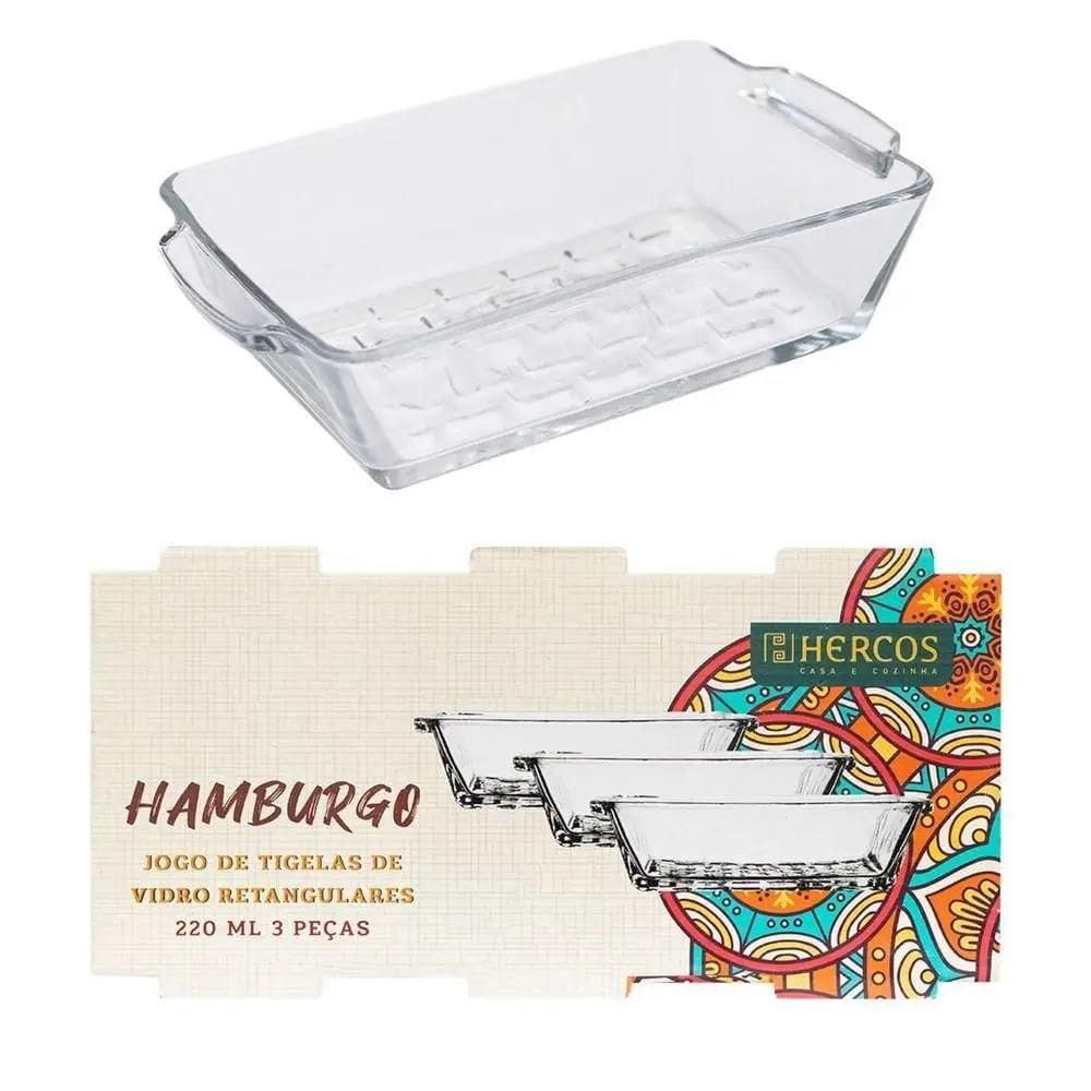 Jogo De Tigelas para Servir 3 Peças De Vidro Retangular