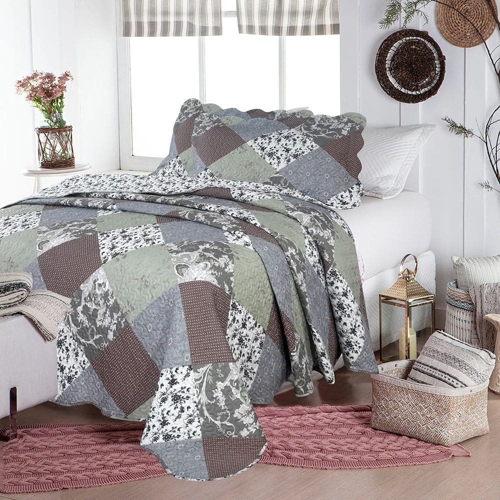 Kit Colcha Cobre Leito Ultrasonic 100% Poliéster Dupla Face 3 Peças - Jolitex - Paulinia - Casal