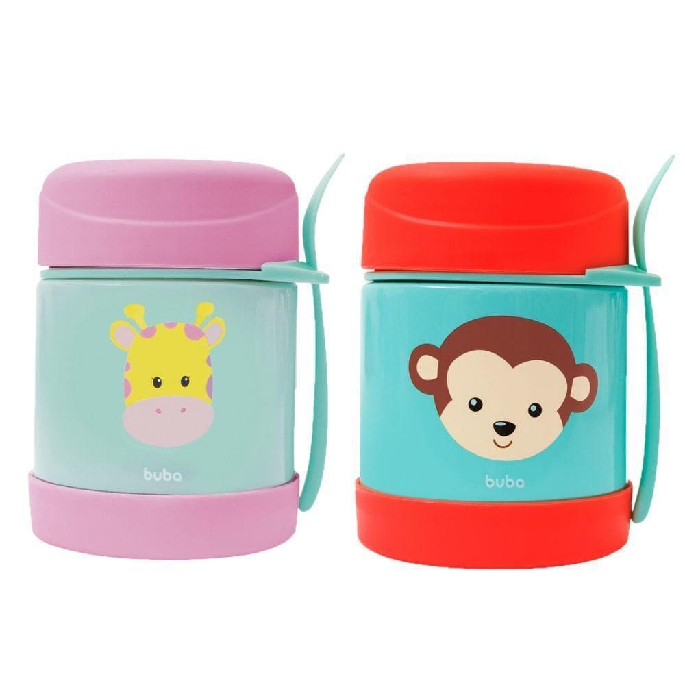 Kit 2 Potes Térmico Alimentação Comida Do Bebe Girafa/Macaco