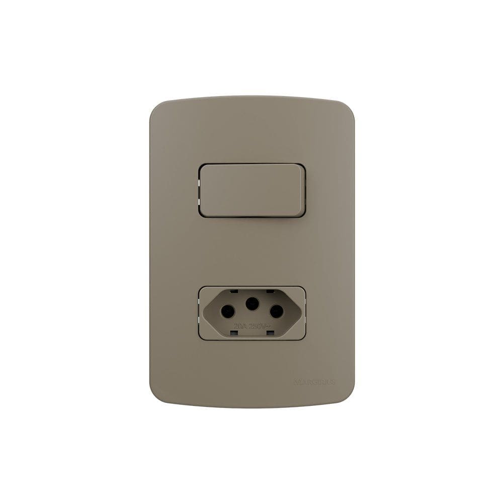 Interruptor Simples 10A e Tomada 2P+T 20A MarGirius B3 Colors com Placa 4x2 Argila