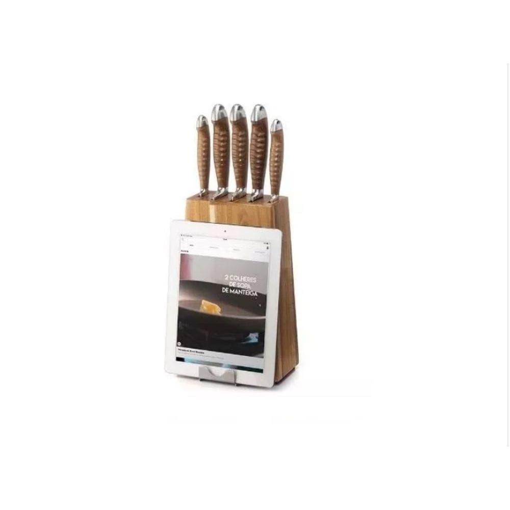 KIT 5 Facas mais 1 Cepo Faqueiro Mundial com Suporte Tablet