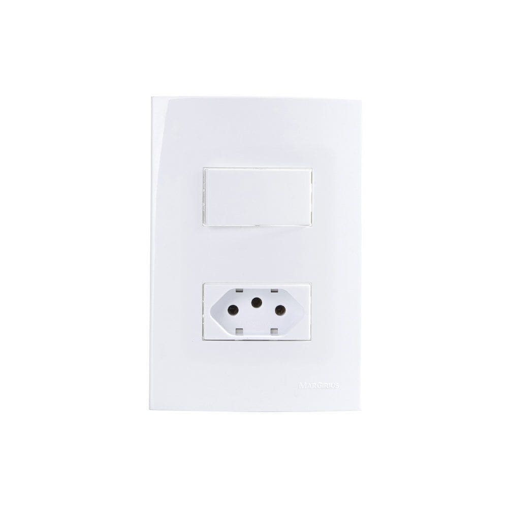 Interruptor Simples 10A e Tomada 2P+T 10A MarGirius Sleek com Placa 4x2 Branco