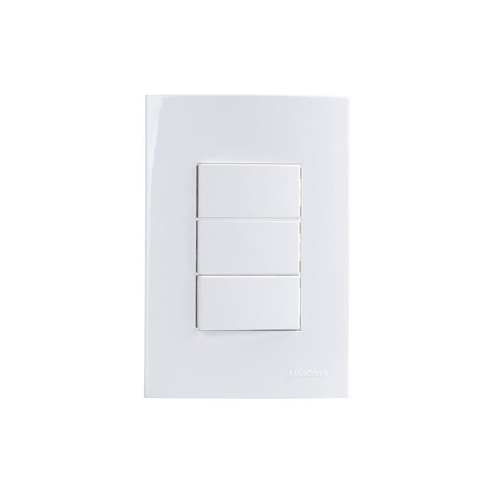 Interruptor Simples Triplo MarGirius Sleek 10A com Placa 4x2 Branco