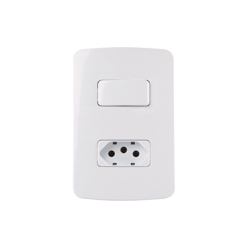 Interruptor Simples 10A e Tomada 2P+T 20A MarGirius B3 com Placa 4x2 Branco