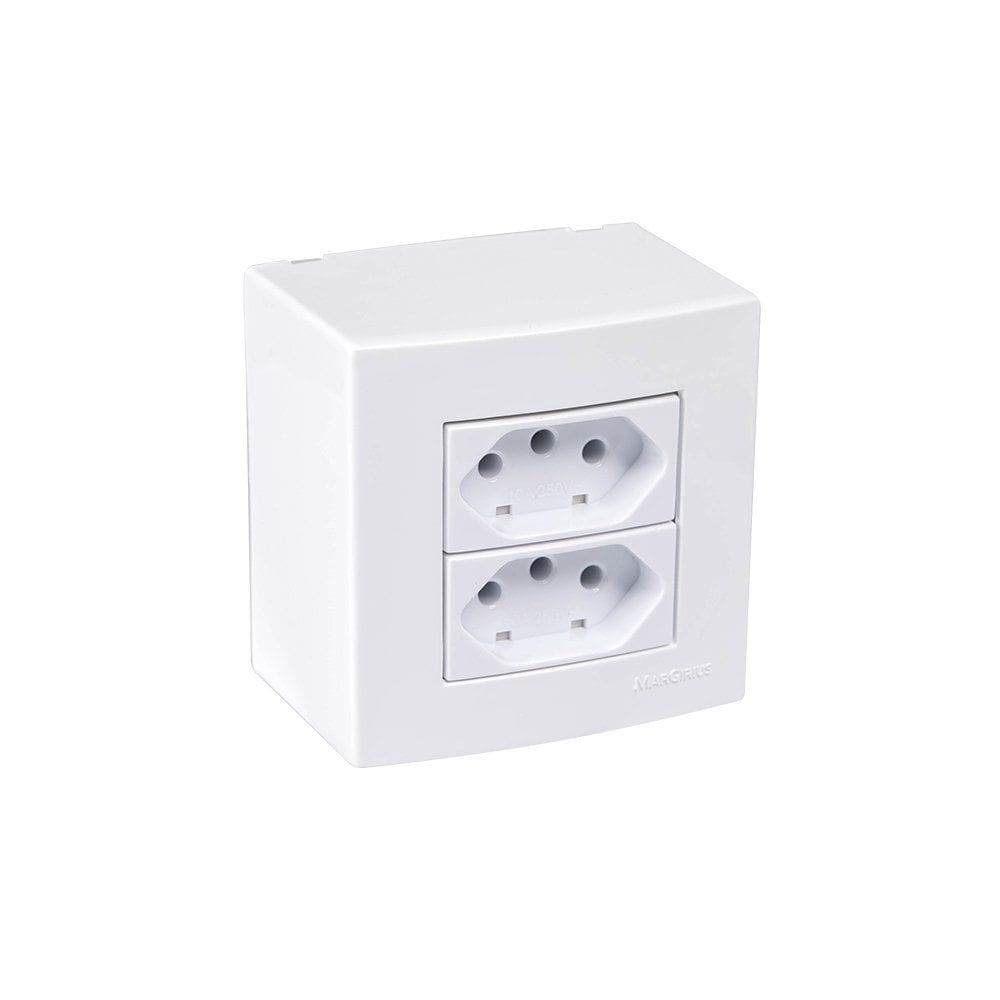 Caixa de Sobrepor 75x75 com Tomada Dupla MarGirius Sleek 2P+T 10A Branca