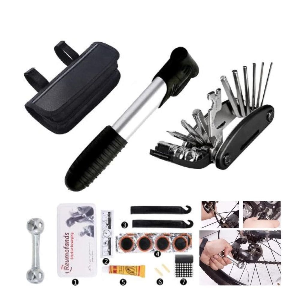 Kit Ferramentas Bicicleta Completo Bomba De Ar Remendo Pneu